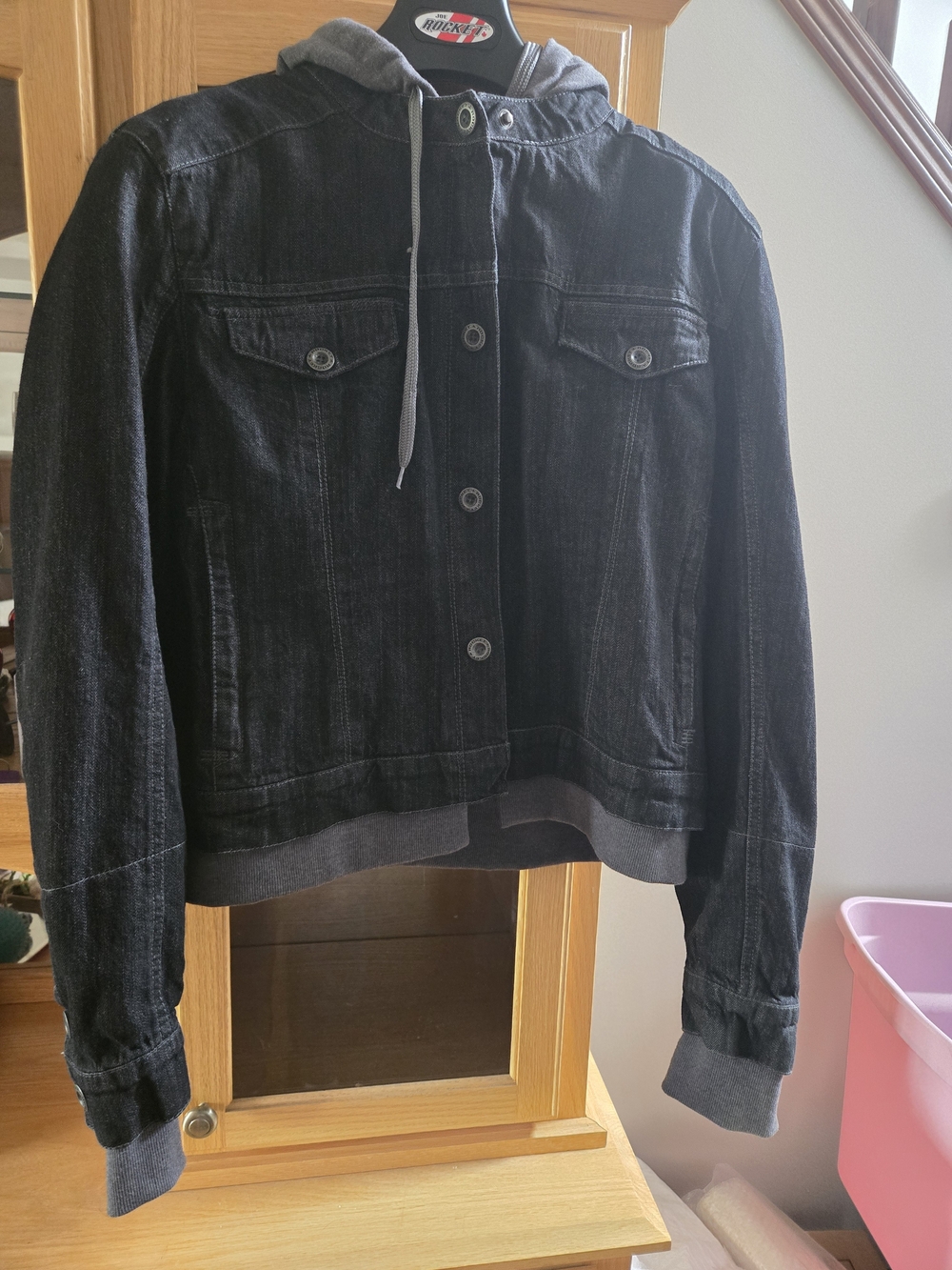 Joe Rocket Black Denim Jacket with Gray Hooded Trim